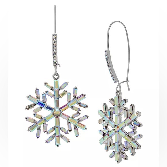 NEW Betsey Johnson Faux Stone Snowflake Dangle Earrings ❄️ - Picture 2 of 3